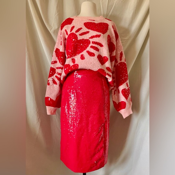 Glamour Dresses & Skirts - Glamour ASOS Cherry Red Sequin Pencil Skirt sz UK 12 / US 8-10 NWT